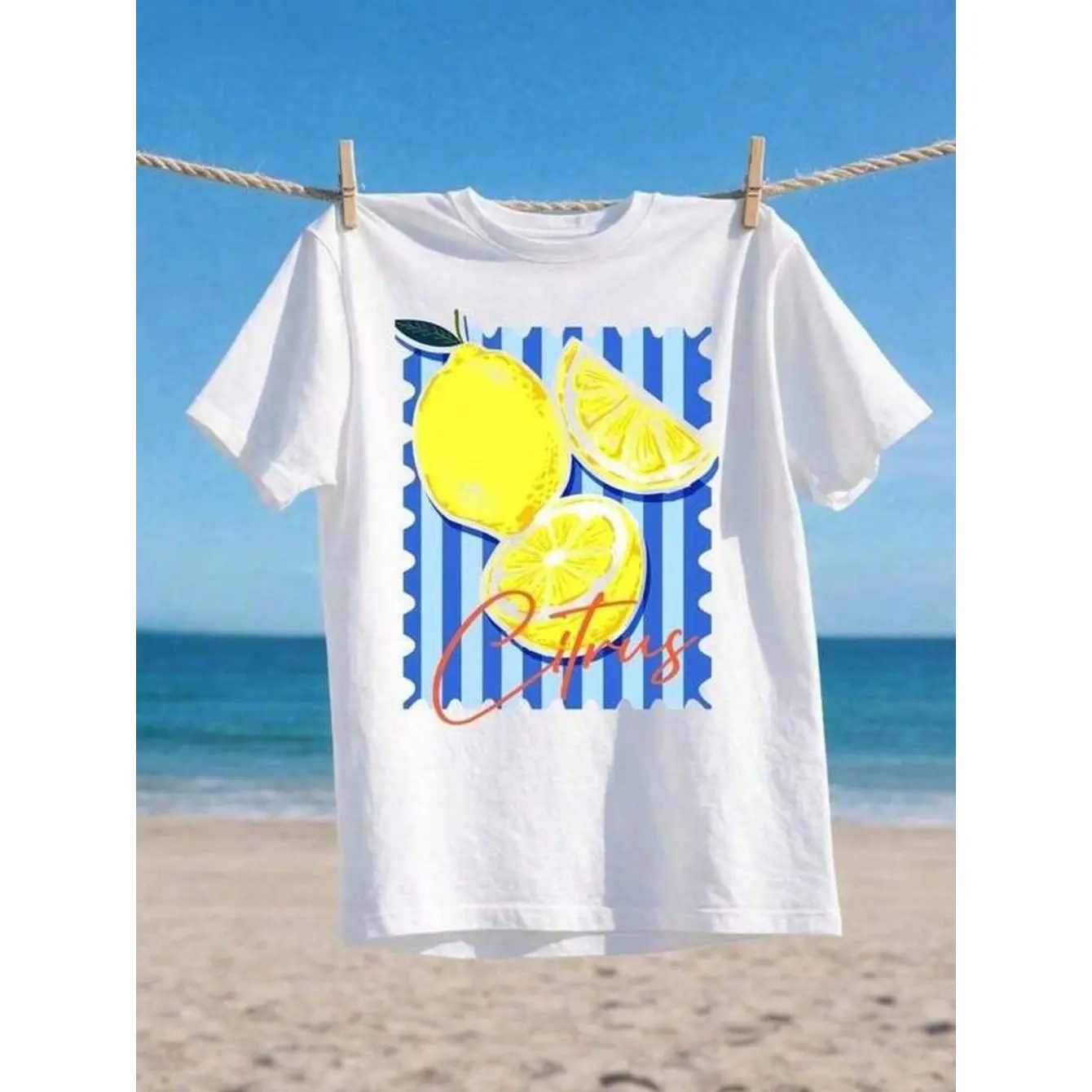 Men's Citrus Lemon Graphic T-Shirt - Classic Short Sleeve Crew Neck with Soft Breathable Fabric & Durable Print for Casual Wear, Tshirt, Round Neck, Top, Garment, Citrus Fruit Motif, Citrus Print