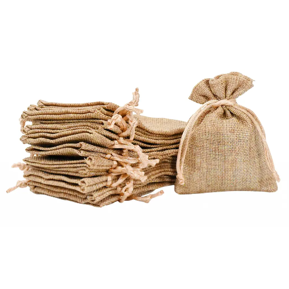 Mandala Crafts 20 Pcs Small Customizable Natural Burlap Drawstring Pouches - Thick Weave Absorbent Biodegradable Rustic Bags, Wedding Favors, Beach Party Supplies for Coffee/Candy Storage & Gift Wrapping