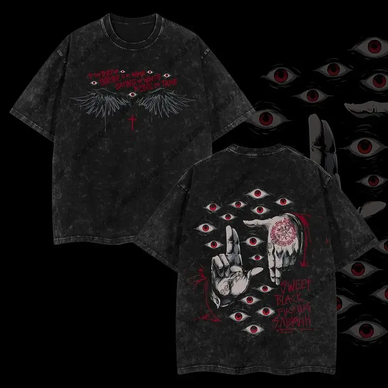 Alucard Hellsing Vintage Washed Graphic T-Shirt, Double-Sided Heavyweight Cotton Oversized Anime Manga Streetwear Tee, Casual Crewneck Shirt for Men Women good