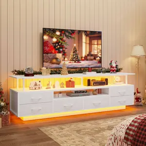 SIKAIC TV Stand with LED Lights and Power Outlets White Modern Entertainment Center for 55-70 Inch TVs 6 Drawers Integrated Charging Hub Dynamic LED Illumination