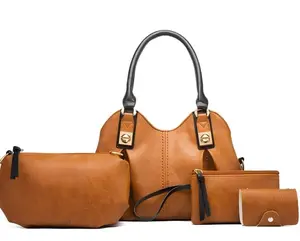 European & American Style Light Luxury Soft Leather Bag Set — 4-Piece Set with Mommy Bag and Crossbody Bag