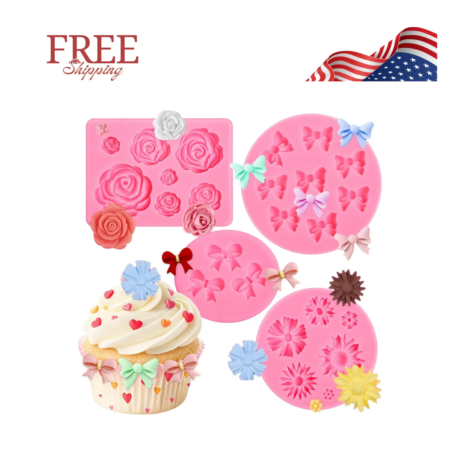 4 Pcs Flower Bow Molds for Chocolate 4 Pcs Flower Bow Molds for Chocolate