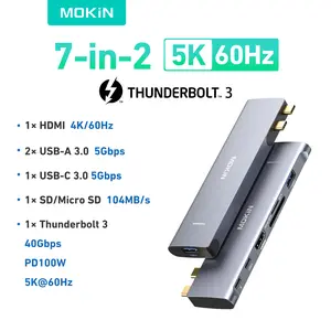 MOKiN 7 in 2 USB Hub Adapter, Mac Dongle for MacBook Pro/Air with 4K HDMI, 2x USB 3.0, TF/SD, USB-C 100W and Thunderbolt3