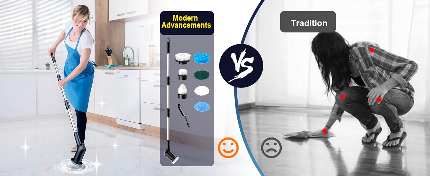 2025 Electric Spin Scrubber, 9 Heads, 53” Extension Arm, Dual Speed, 1.5H Battery for Bathroom, Tub, Grout, Floor & Car Cleaning