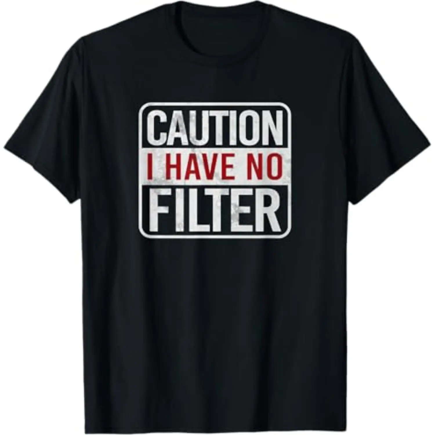 Women's Slogan Print Top, Relaxed Fit Shortsleeve Crew Neck with Hilarious 'Warning No Filter' Sarcastic Design, Casual