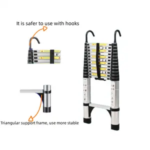 ladder, telescopic aluminum alloy multi-purpose folding telescopic ladder with hooks and triangular support frame, suitable for outdoor work at home or RV
