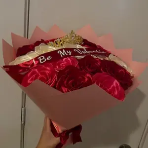 Elegant Red & Pink Satin Rose Bouquet with Ribbon Perfect Romantic Gift for Him or Her Special occasion