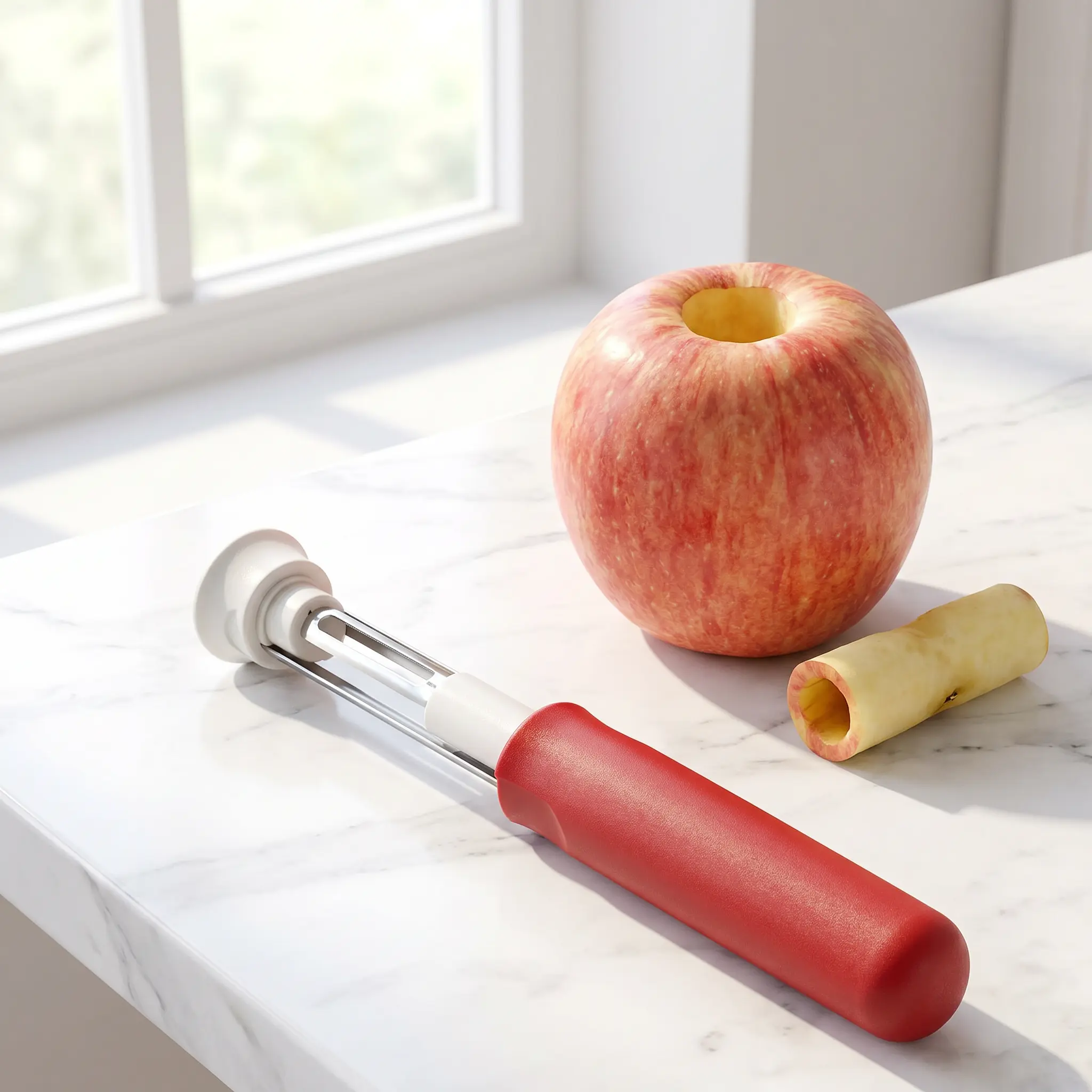 2-in-1 Apple Peeler & Corer, Stainless Steel Fruit Core Remover Tool, Multi-Purpose Kitchen Gadget for Apples, Pears, Bell Peppers & Cupcake Core Removal