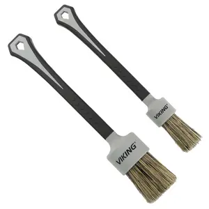 VIKING Exterior Detailing Brushes, Premium Boars Hair and Synthetic Bristles for Car Detailing Kit, Includes 2 Brush Head Diameters, 1 Inch and 1.5 Inch Brush Set