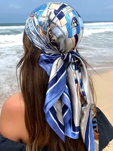Women's Elegant Chain Print Headscarf, Fashionable Retro Breathable Square Scarf, Casual Trendy Vintage Headscarf for Daily Life for Women & Girls, Turban Hijab, Boho Style Shawl