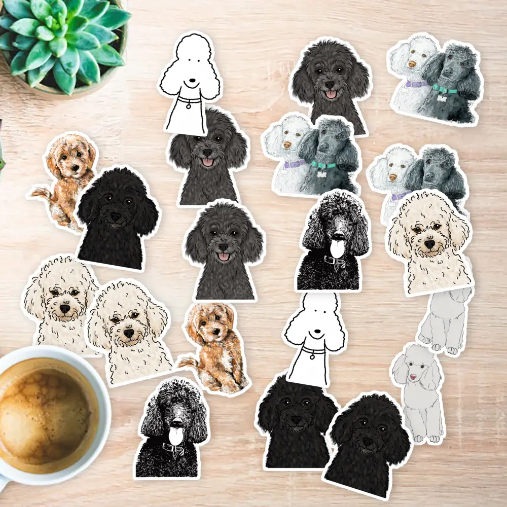 Stickers Pack 20 Pcs Poodle Car Guitar Bike Poodles Bumper Vinyl Bottle Luggage Colorful Skateboard Waterproof Laptop Aesthetic Water