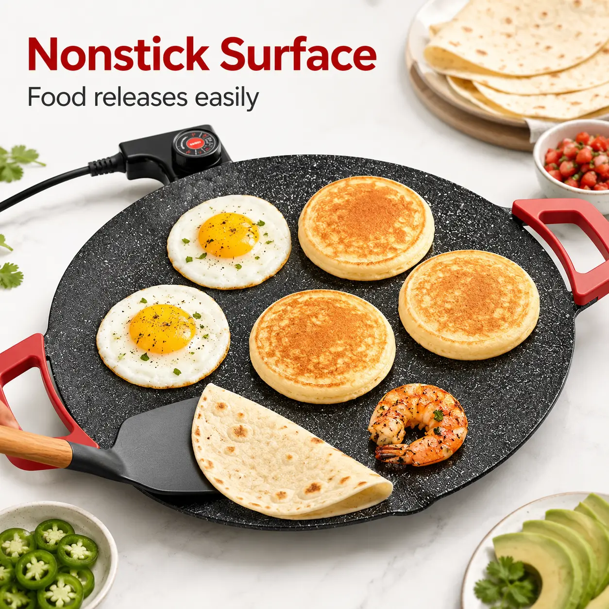 Portable 1500W Electric Korean BBQ Grill - Nonstick Flat Round Griddle Comal with Adjustable Temperature for Indoor Use