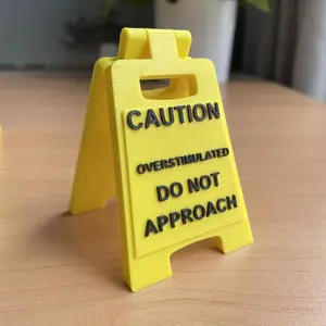 Caution Overstimulated Sign for Desk - Yellow Sign with Black Text, Warning Message for Safety Awareness