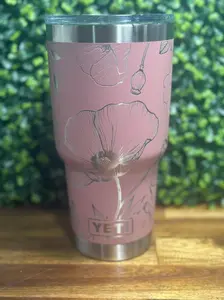 Muted Pink Poppy Wrapped 30 ounce Yeti Rambler