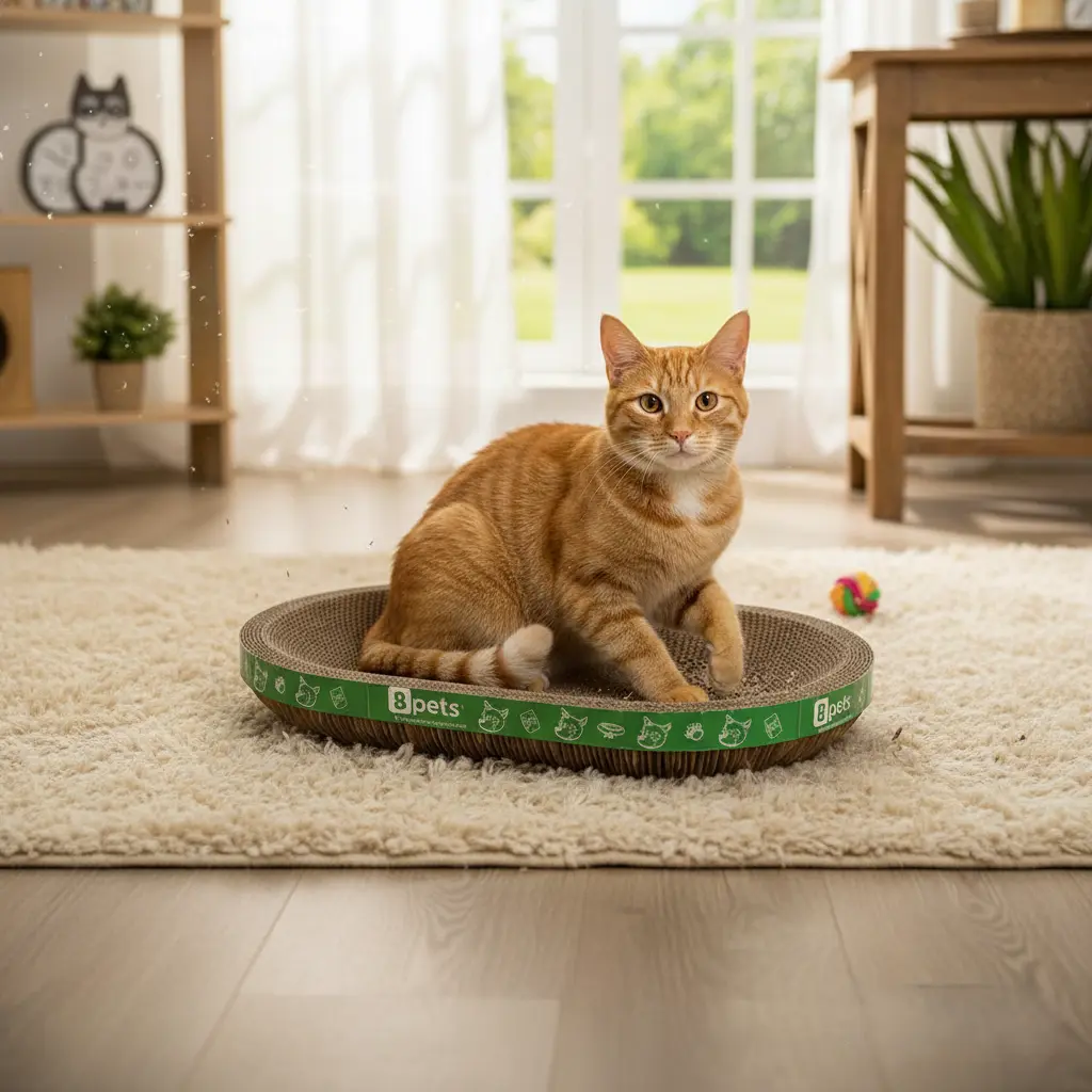 Cat Scratcher ,Oval ,Sturdy Natural Cardboard, 19” L x 12.99” W x 3.14” H, Safe for Claws, Eco-Friendly Durability