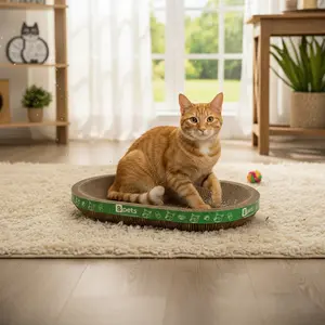 Cat Scratcher ,Oval ,Sturdy Natural Cardboard, 19” L x 12.99” W x 3.14” H, Safe for Claws, Eco-Friendly Durability