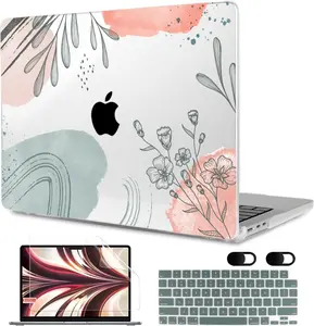 Watercolor Floral Hard Shell Case with Keyboard Cover for MacBook Air 13.6-inch (2025-2022, Models A3240/A3113/A2681)