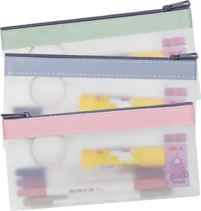 Pack of 3 Clear Pencil Case Set for Girls and Boys, Pen Holder with Zipper for Kids, Teens Portable Desk Organizer Pencil Pouch for School & Stationery Supplies (Pink, Blue, Green)