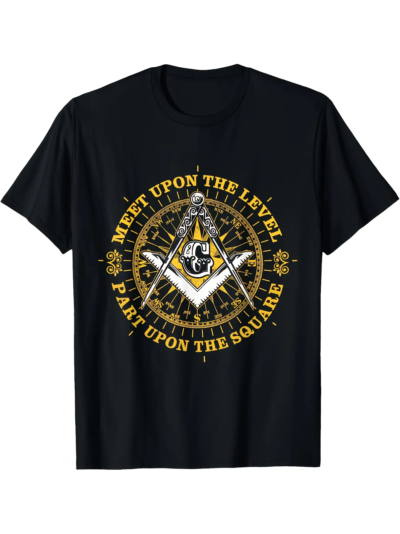 Men'S Freemason Masonic T-Shirt - Vintage Masonic Symbols & Ritual Phrases (Meet Upon the Level, Part Upon The Square) - All-Season Comfort Round Neck Short Sleeve - Pure Casual & Formal Masonic Apparel for Lodge Events & Casual Attire - Freemasonry Graph
