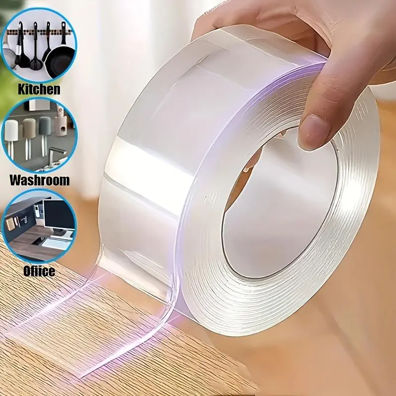 Nano Double-Sided Heavy-Duty Multipurpose Mounting Tape, 9.84 ft Length Self Adhesive Wall Mounting Tape, Removable Glue Clear Traceless Washable High-Strength Adhesive for Carpet, Rug, DIY Projects