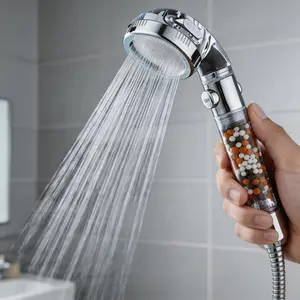 High Pressure Saving Shower head - with Filter Beads with ON/Off Pause Function-Saving 3 Mode with 60'' Hose,Wall Adapter and Replacement Beads