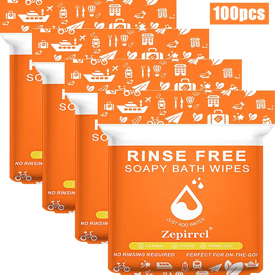 100pcs/4packs No-Rinse Disposable Foam Bath Towels, disposable towels with built-in body wash. Just add water and rub to produce foam, no rinsing needed. Perfect for body cleaning and daily care of patients, pregnant women and the elderly. 11.81*11.81in