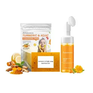 Turmeric 3-in-1 Skincare Set Soap Mousse Tablets Facial Cream Massage Oil Daily Cleaning Moisturizing Anti-acne love your skin vct cleanser bars face Cleansing Moisture Aloe Lemon Moisturizer Hydrate Hydrating deep facescrub yellow curcuma Serum