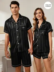 Summer Couple Short Sleeve Sleepwear Two-Piece Set Thin Ice Silk Casual Men's & Women's Home Clothing New Arrival