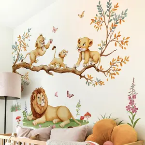 Lion & Tree Pattern Wall Sticker, Self Adhesive Wall Decal, Graphic Decal, Adhesive Decals, Wall Art Decorative Sticker for Home Living Room Bedroom, Art Stickers, Durable Adhesive Stickers