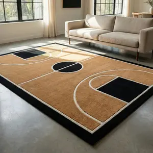 Vintage Basketball Court Rug, Home Decor Rug, High Elasticity Non-Slip Kids Room Play Mat, Boy Bedroom Living Room Gaming Area Multi-Scene Use
