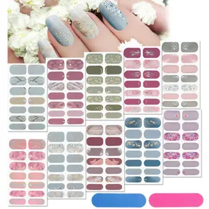 140 Pcs Full Wrap Nail Stickers Strips Gradient Stickers Glitter Self Adhesive DIY Art Decals Strips with 2 Pcs Nail Files for Holiday Nail Decor