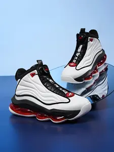 Men's High-Top Cushioned Basketball Shoes, Rotating Buckle No-Tie Sport Sneakers, Trendy Large Size Casual Shoes