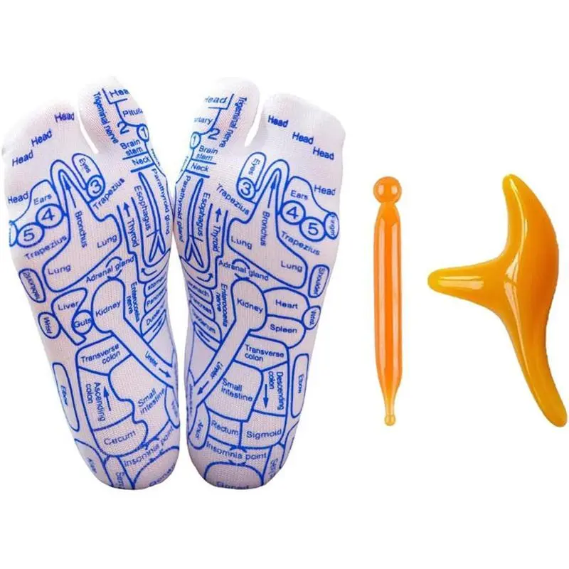 White Acupressure Foot Massage Socks Set with Tool Reflexology Charts for Full Foot Massage Premium Quality Material Comfortable Fit Body Care Gift