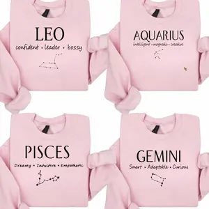 Trending 12 Zodiac Light Pink Sweatshirt Collection Astrology Sign Unisex Crewneck, Cancer,Scorpio,Aquarius,Pisces Cozy Horoscope Pullover With Bold Collegiate Letter Design, Perfect Gift For Zodiac Lovers, Unisex Long Sleeve Pullover Shirt ZP