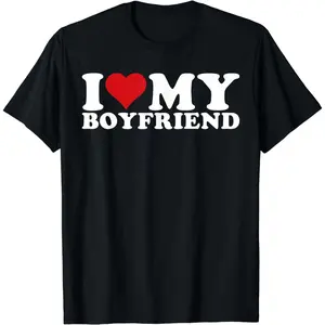[100% Cotton]  Boyfriend Heart Print Casual T-Shirt Couples Clothes Suits Fashion graphic tees