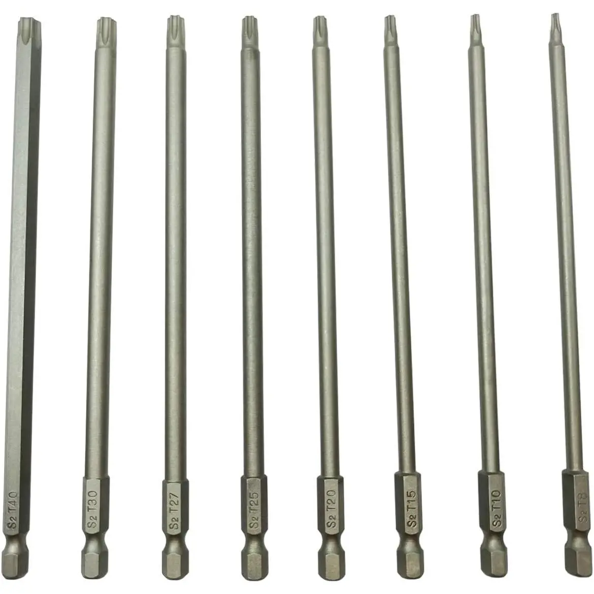 Long Torx   Bit Set - 6 Inch Length T8 T10 T15 T20 T25 T27 T30 T40 S2 Steel   Drill Screw Driver Set (8Pcs 150mm)