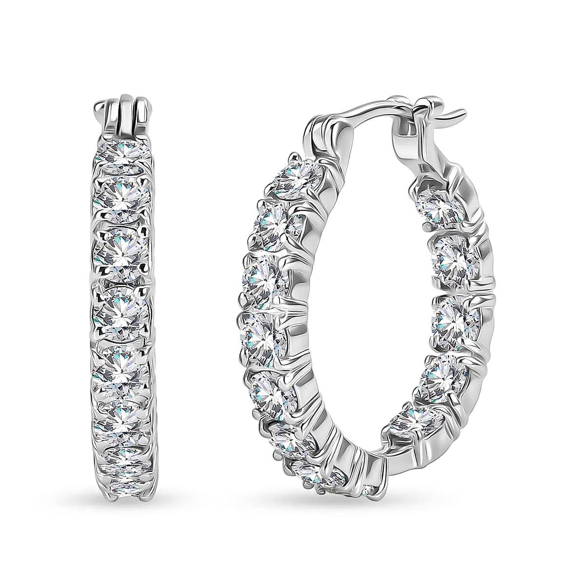 Moissanite Hoop Earrings in Platinum Bond 2.65 ctw Moissanite Hoop Earrings in Platinum Bond 2.65 ctw