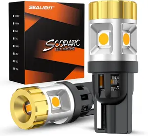 SEALIGHT 194 LED Bulb for License Plate Light, 1200% Super Bright, 168 W, 5W, 2825 T10, Amber Yellow for Dome Map Door Courtesy Dash Lights (2PCS)