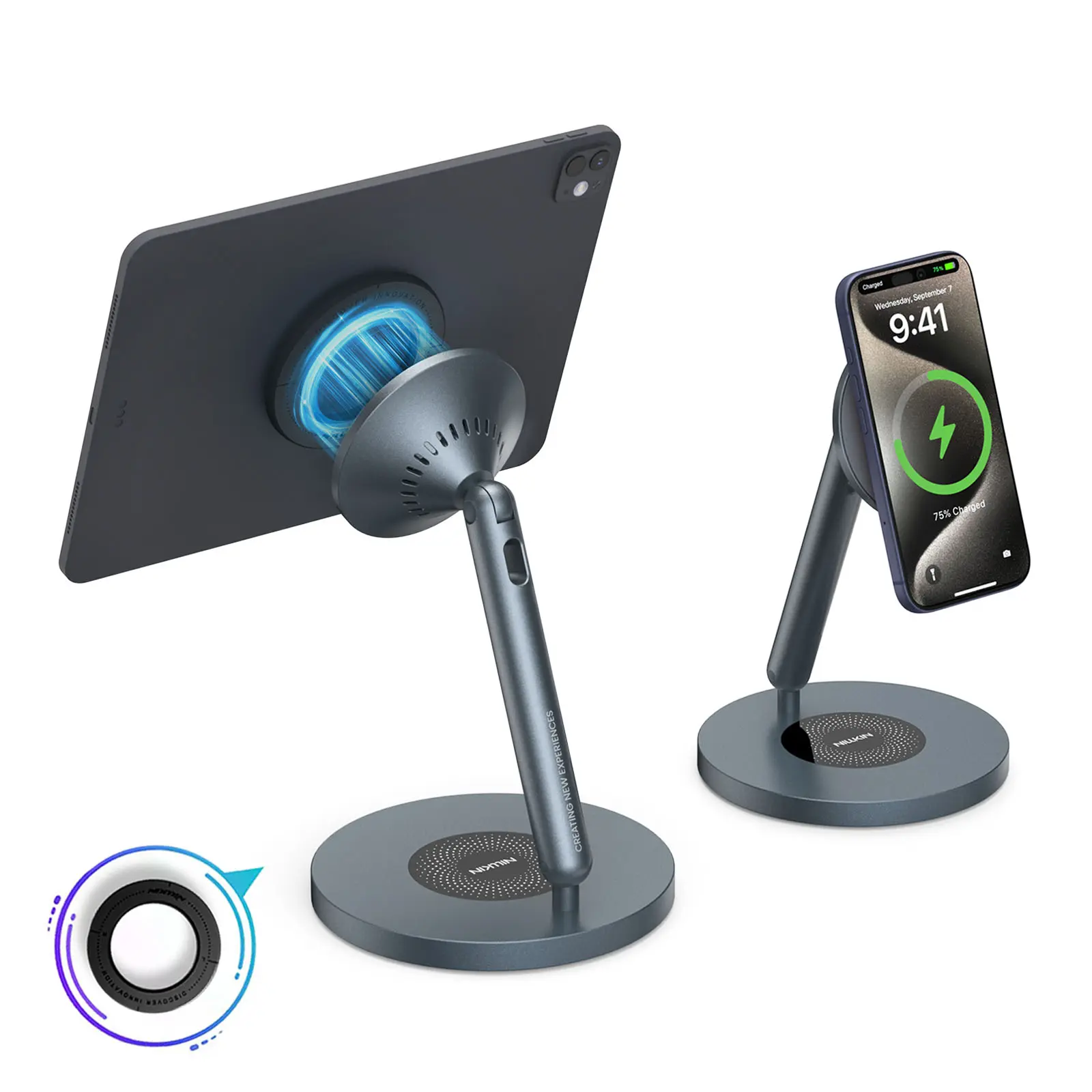 Nillkin SnapBranch Pro Magnetic Charging Station Holder - MagSafe Wireless Charger for iPhone/iPad, Smartphone, Cellphone, Flexible Adjustable 360° Rotating Aluminum Stand for Business Electronic Devices