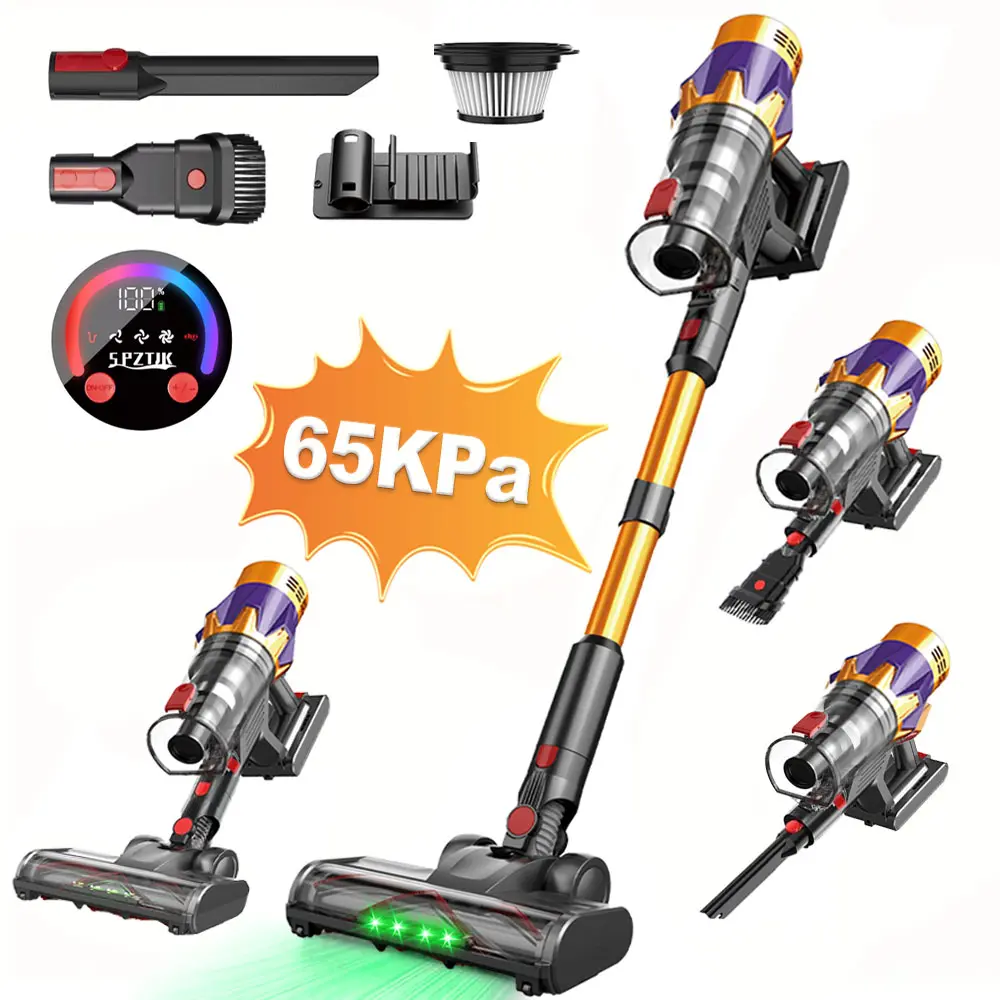 SPZTJK Max Cordless Vacuum Cleaner, 65Kpa HEPA Filtration System, 50 Mins Runtime, Auto-Adjust Suction for Hardwood/Carpet, 8-in-1 LED Display & Wall-Mountable Design