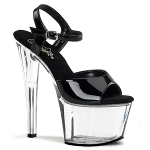 Women's Stylish Fashion Footwear, 7-in High Heel Platform Shoes, SKY-309 Black-Clear