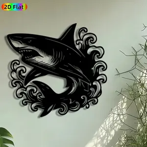 1pc Great White Shark Metal Wall Art, Shark with Swirling Waves Statue Mural, Intricate Craftsmanship, Perfect for Housewarming, Summer Party Decor, Perfect for Living Room Patio Beach House Decor, Ideal Gift for Marine Life Enthusiasts.