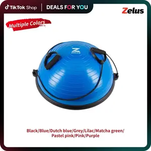 【SpringStatements】ZELUS Balance Ball Trainer with Resistance Bands and Foot Pump, Inflatable Yoga Ball for Home Gym Workouts, 23 Inch Exercise Half Ball for Balance Training Core Strength Fitness More, 330lb Cap, Calisthenics Equipment