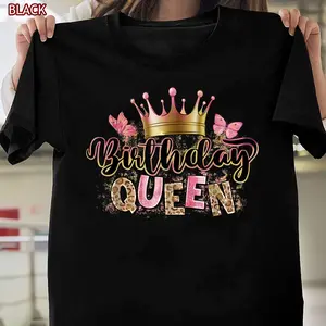 Birthday Queen T-shirt with leopard print Crown Print T-Shirt - Perfect for matching birthday outfits