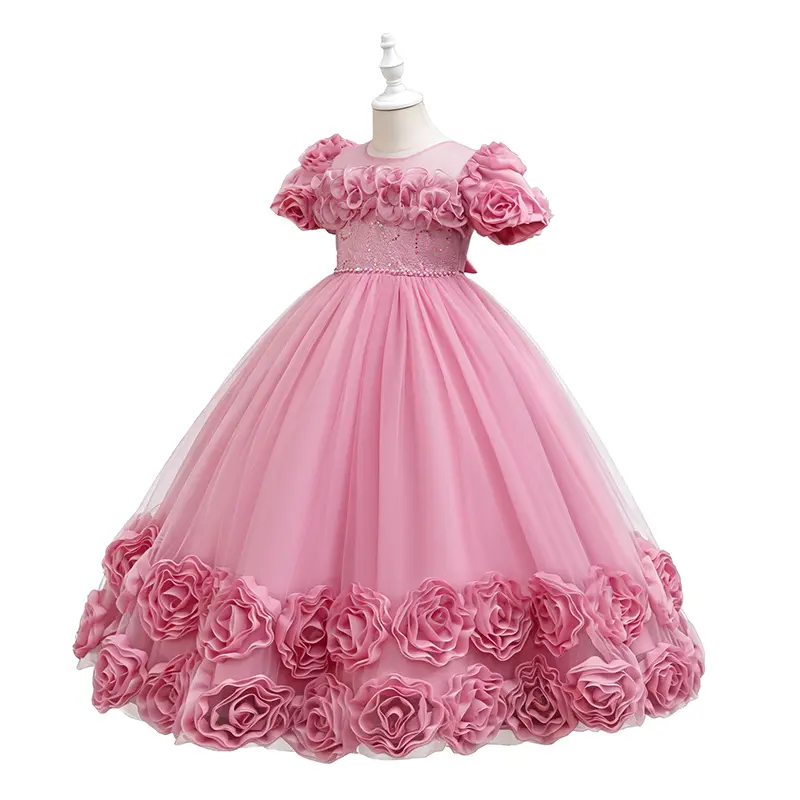 Girls' Princess Tulle Tutu Dress - 3D Flower Puffy Skirt, 3D Rose Hem, for 1st Birthday Party, Wedding Flower Girl Outfit