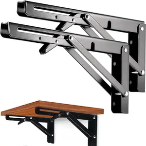 Folding Shelf Brackets - 16 Inch 2 count Heavy Duty Collapsible Triangle Shelf Bracket, DIY Wall Mounted Folding Table Hinge, Space Saving for Bench Table with Screws