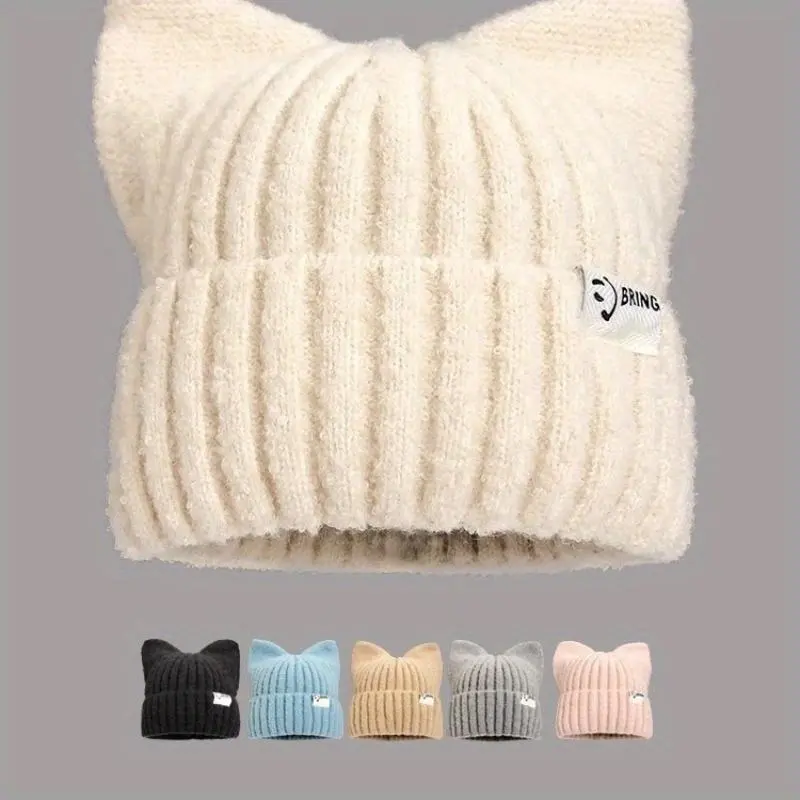 Winter New Japanese Style Cute Cat Ear Knitted Hat for Men and Women Autumn and Winter Warm Ear Protection Hat Soft Girl Knitted Hat