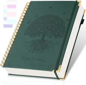 Spiral Notebook, College Ruled Notebook, 8.5" x 11", 300 Pages Leather Journals for Writing, A4 Hardcover Journaling Notebooks for Work School, 24 count Tabs, Large Embossed Journal for Women Men, Green