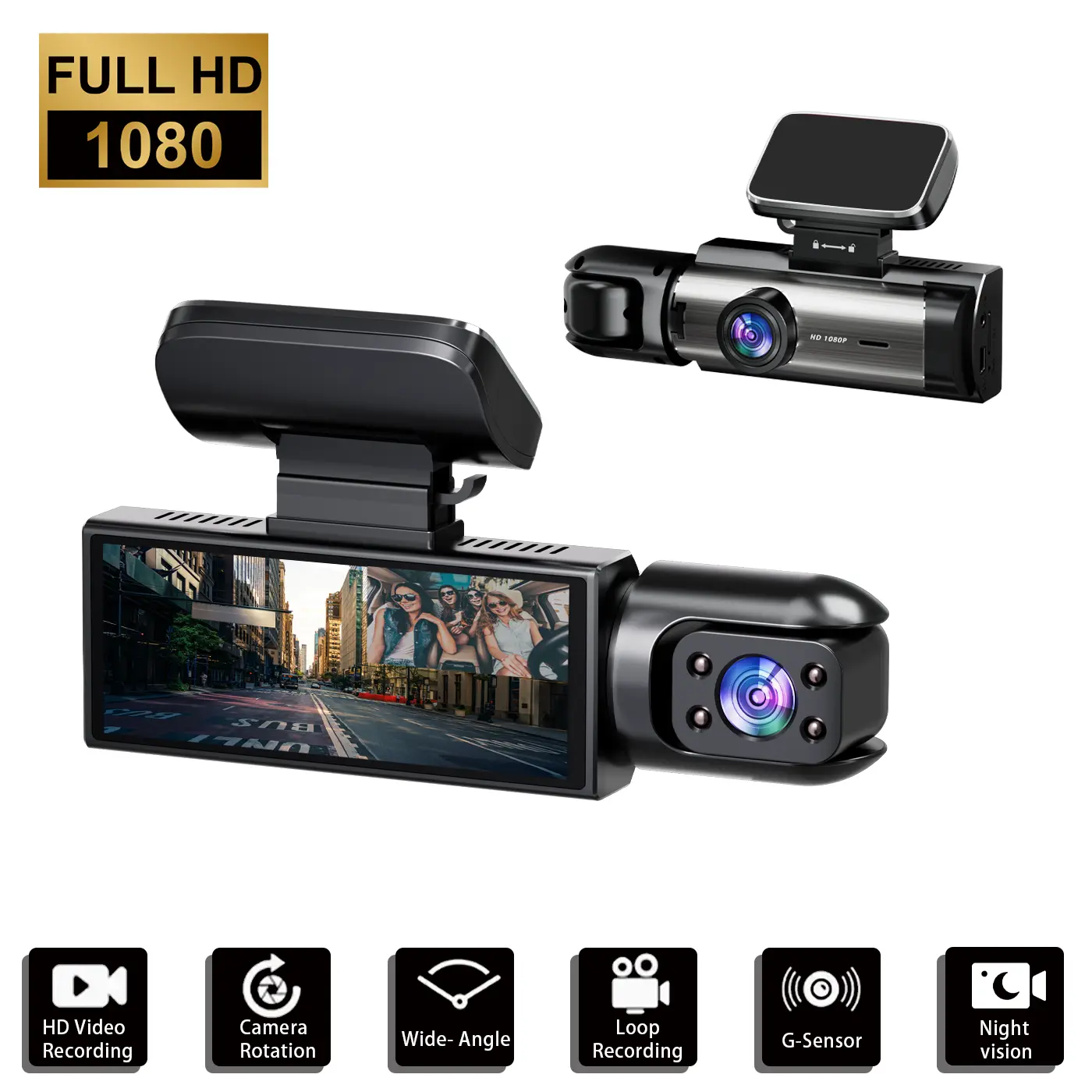 1080P dash cam, HD car camera, front-facing dash cam with night vision, continuous video recording, compact mini dash cam, enhanced road safety, vehicle monitoring essentials,  32 memory card