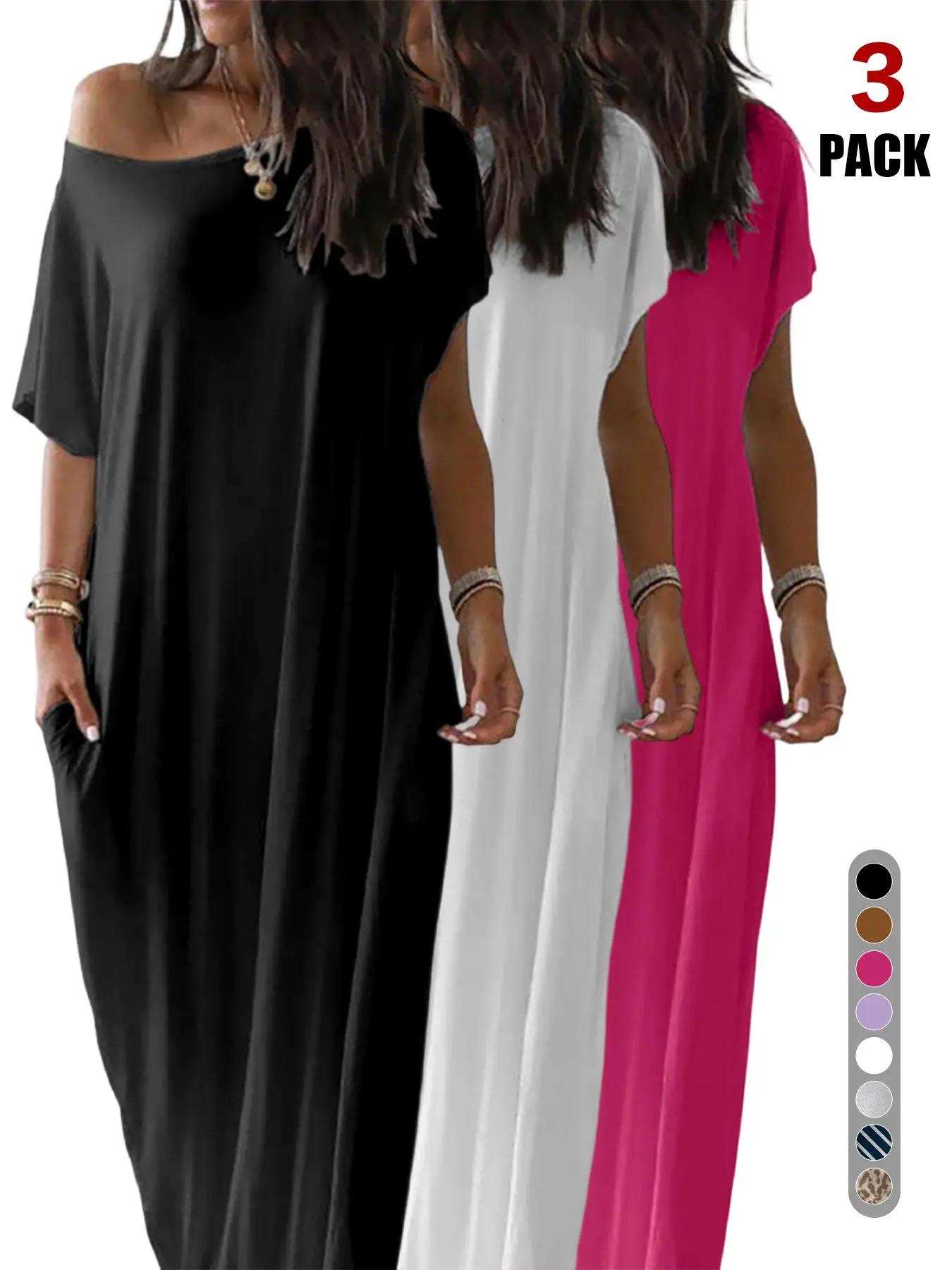 2026 Women's Solid Color Short Batwing Sleeve Loose Loungewear Dress, Soft Comfortable Casual Daily Wearing Nightdress, Versatile Ladies' Sleepwear for All Seasons